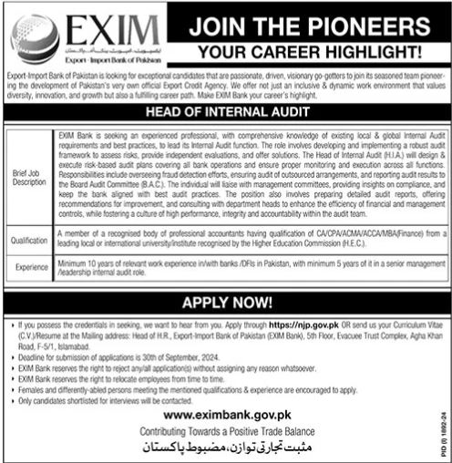 Exim Export Import Bank Of Pakistan Jobs 2024 