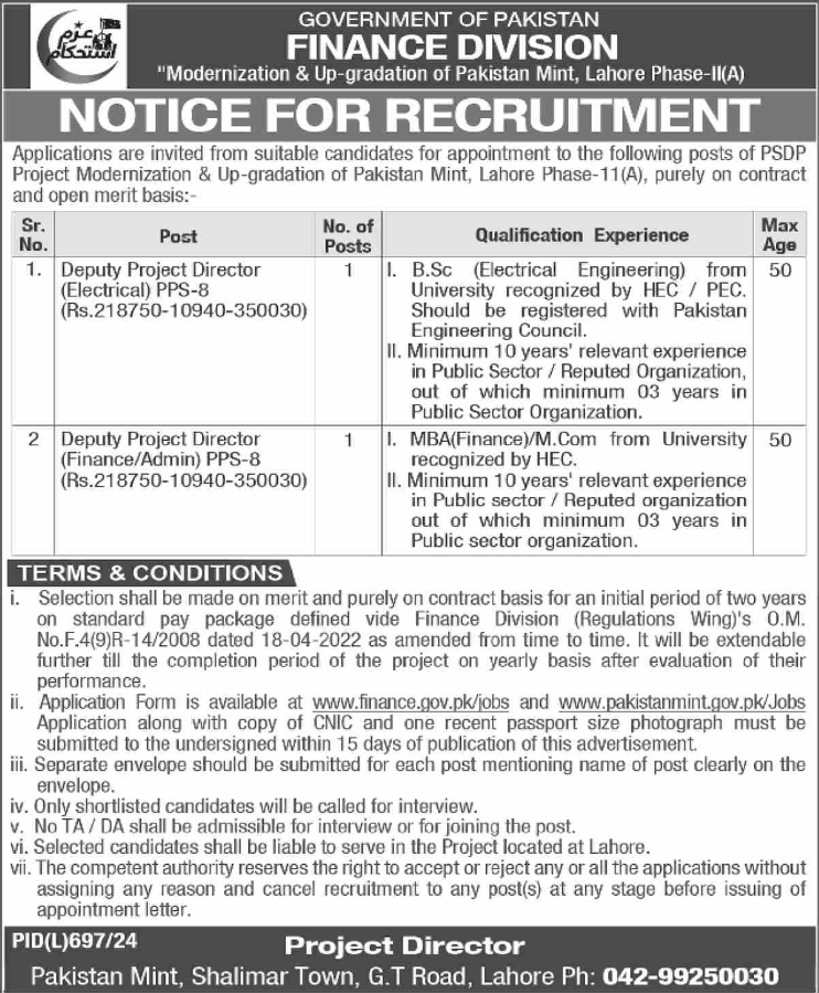Finance Division Lahore Jobs 2024
