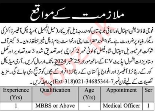 Fauji Foundation Hospital Karachi Job 2024