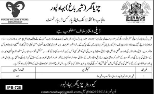 Zoo House Bahawalpur Apply Jobs 2024