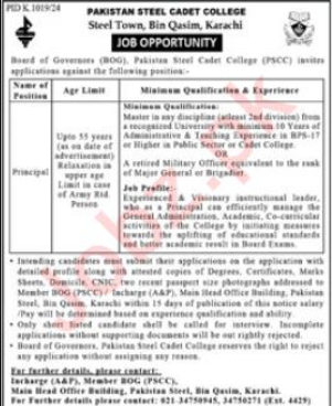 Pakistan Steel Cadet College Principal Jobs 2024