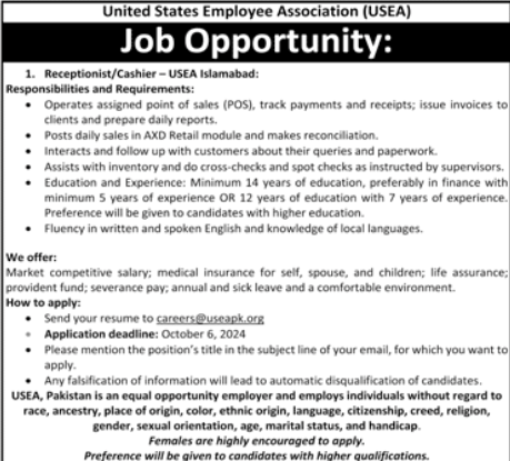 United States Employees Association Islamabad Job 2024