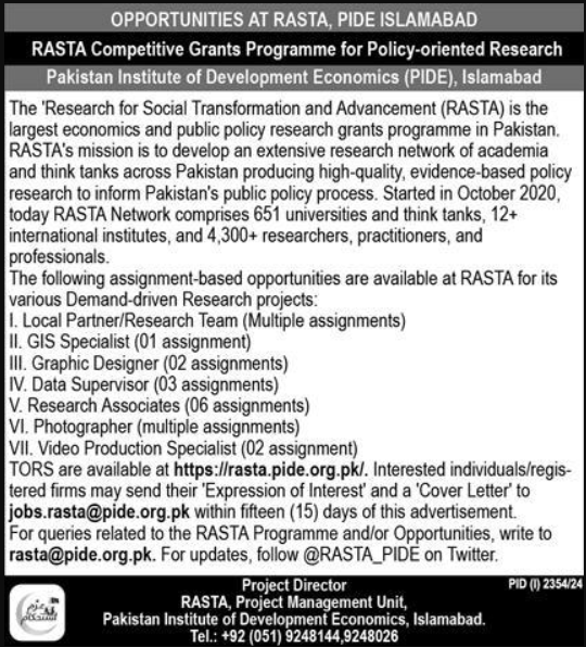 Pakistan Institute of Development Economics PIDE Apply jobs 2024