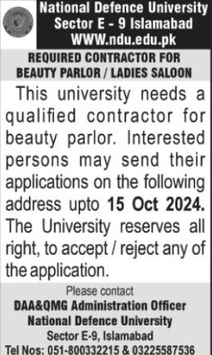 National Defence University NDU Islamabad Apply Jobs 2024