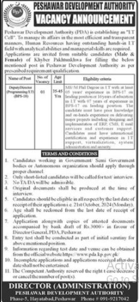 Peshawar Development Authority Jobs 2024
