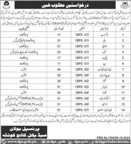 Bolan Medical College Apply Jobs 2024