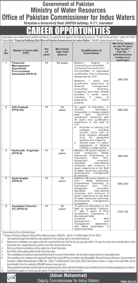 Ministry Of Water Resources MOWR Apply Jobs 2024