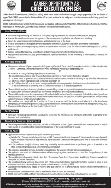 Sukkur Electrical Power Company SEPCO Sukkur Apply Jobs 2024