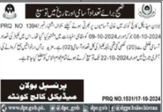 Bolan Medical College Quetta Apply Jobs 2024